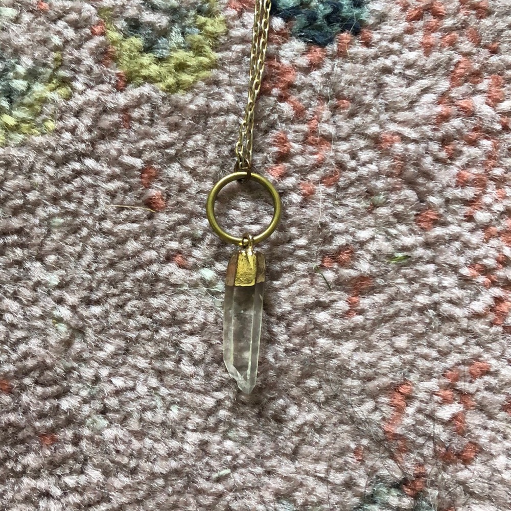 Pele Drop Gold Electroplated Natural Quartz Crystal Point Necklace Delicate Boho